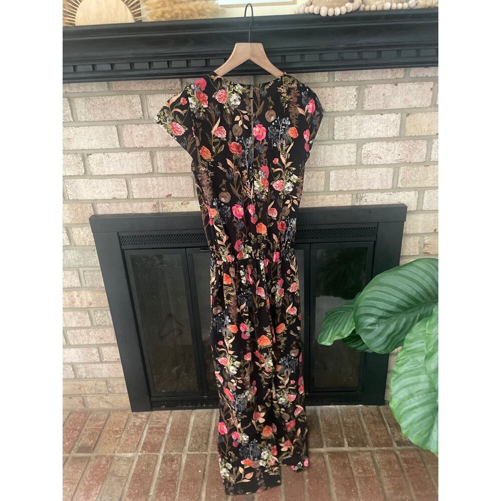 Marella Floral Wide Leg Jumpsuit Small Black Surplice Garden Girl - Picture 8 of 9
